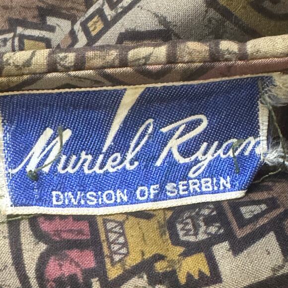 Vintage Muriel Ryan Division of Serbin Tiki Print Button Up Shirt Dress Pockets - Picture 7 of 7